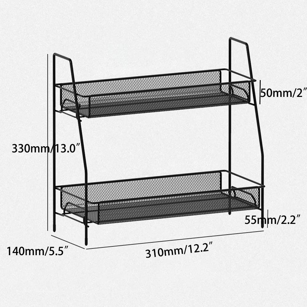 Spice Rack Organizer, 2-Tier Bathroom Shelf Organizer countertop, Kitchen Rack Organizer for Spice Can Sauce Jars Bottle (Black)