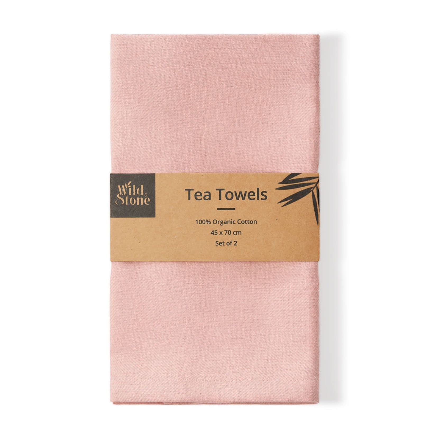 Wild & Stone Organic Cotton Tea Towels Set of 2, Herringbone Weave, 48 x 70cm, Absorbent Plastic-Free Kitchen Towels, GOTS Certified, Ethically Made