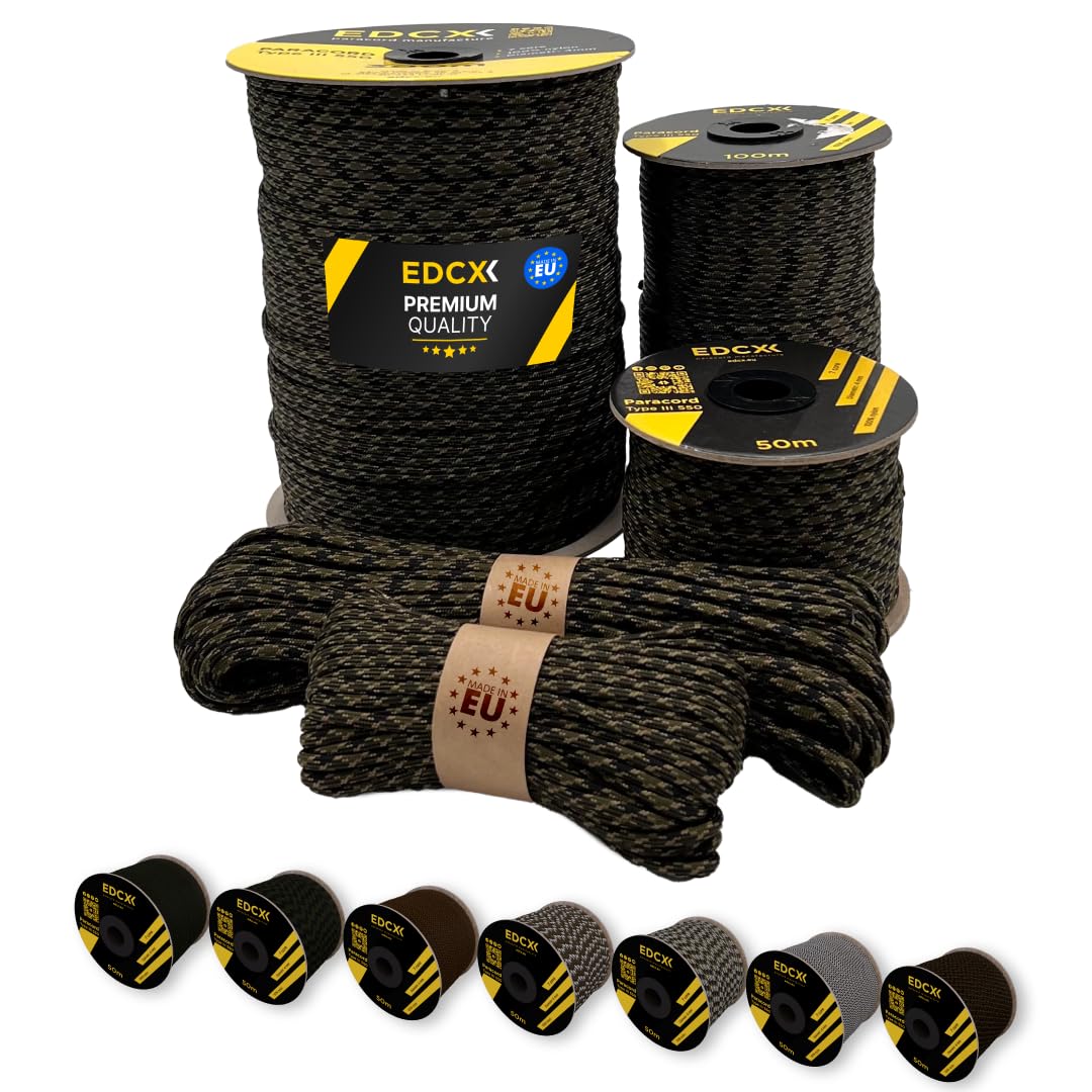 Edcx Veteran Paracord 4Mm, 20+ Military Colors (15M, 30M, 50M, 100M, 300M) | Ideal For Camping, Survival, Outdoor, Crafting, Diy | 100% Nylon Rope 4Mm | Tactical Cord 550 Type Iii (, 15 M)