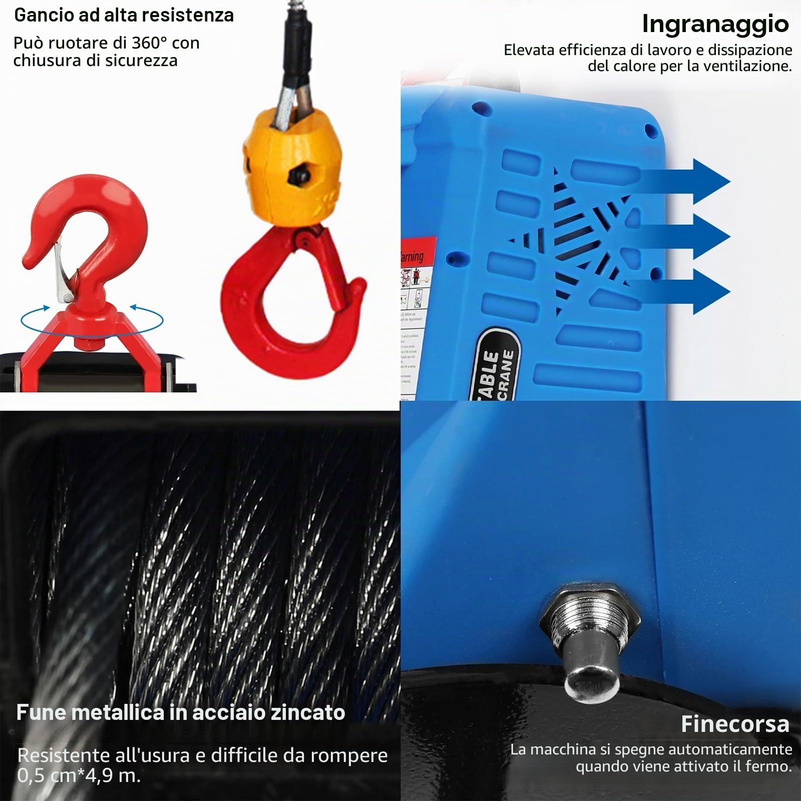 Paranco Elettrico 500 KG con Telecomando Senza Fili, 1500W 3 in 1 Argano Elettrico Portatile, Verricello Elettrico 7,6 m/25ft Montacarichi Elettrico per Garage Magazzini Costruzione Domestica