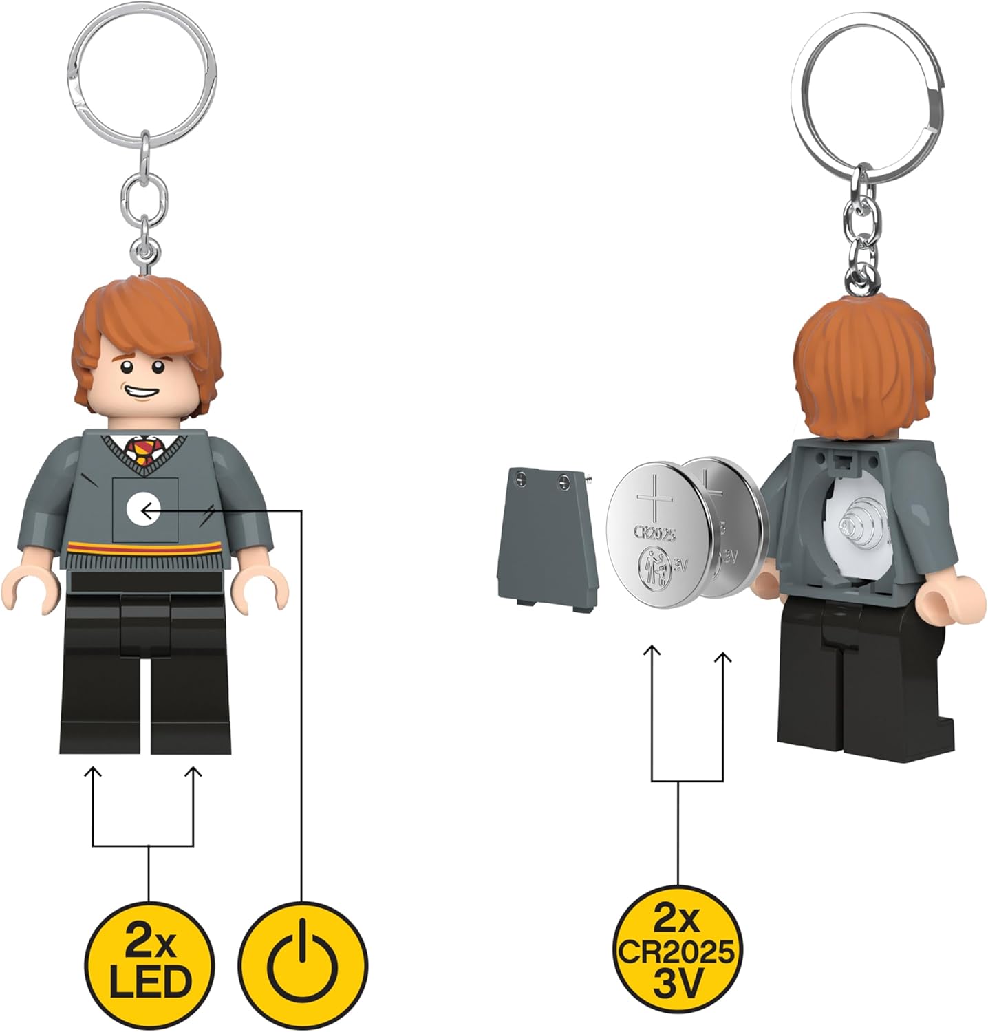 LEGO Harry Potter Keychain Light - Ron Weasley (KE200), Extra-Large 3 Inch Tall, Bag Charm