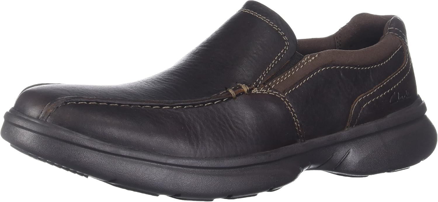 Clarks Men's Bradley Step Loafer, Brown Tumbled Leather, 7