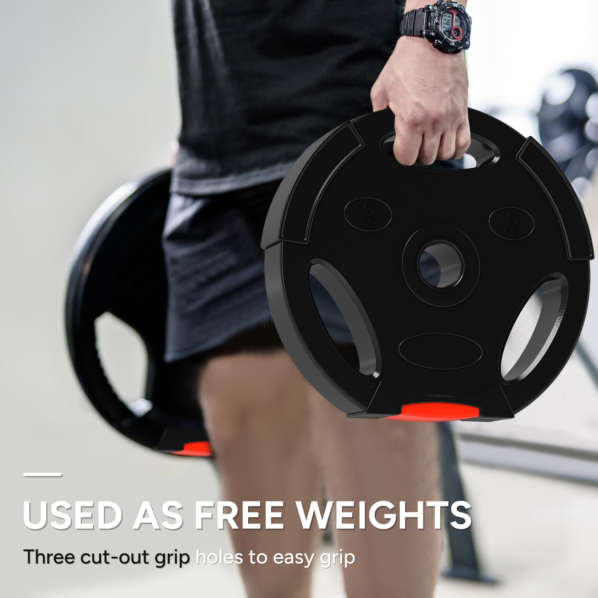 SPORTNOW Juego de discos de pesas olímpicos, discos de pesas con agujeros de 2,5 cm, para gimnasio en casa, entrenamiento de fuerza para levantamiento de pesas, color negro