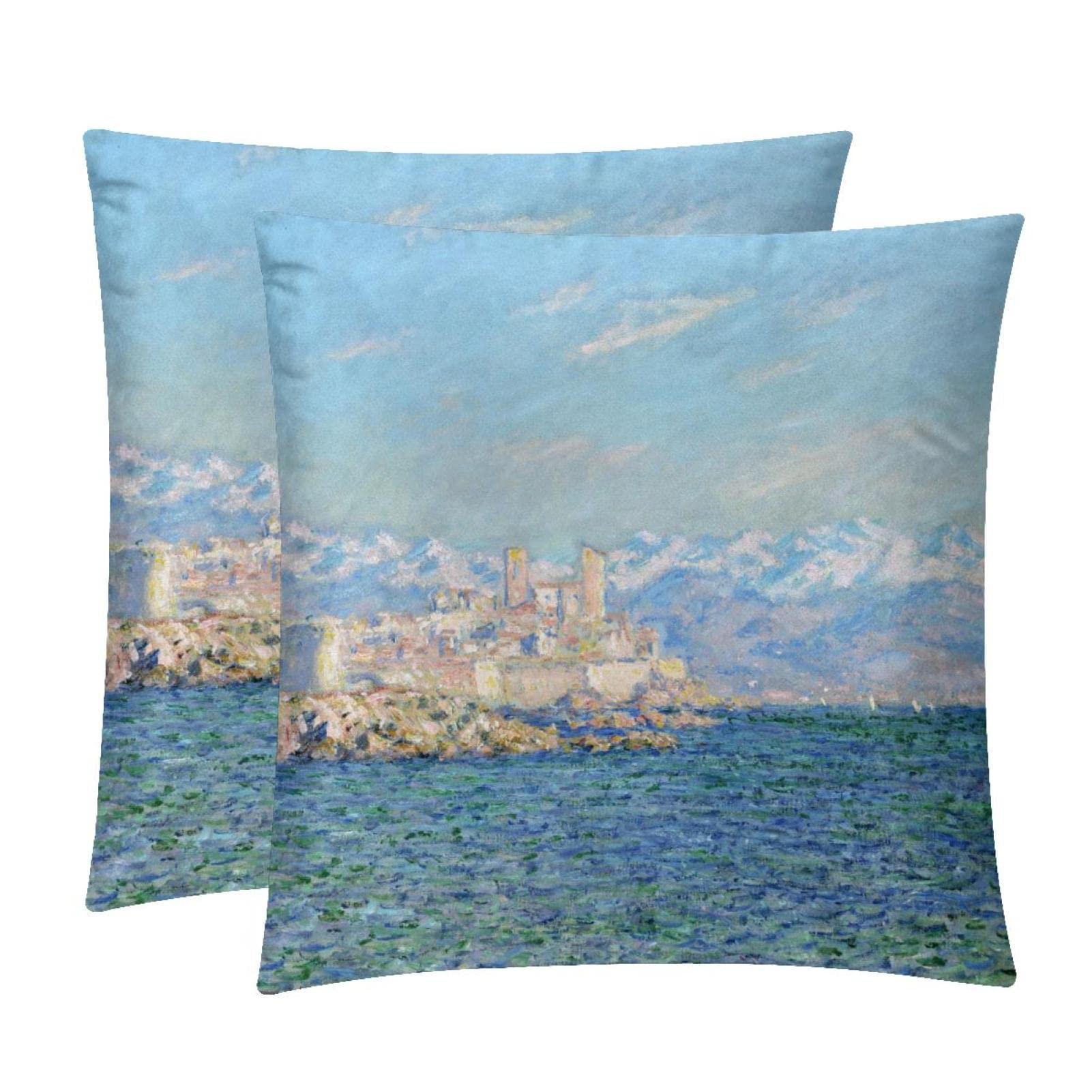 Housse de coussin lombaire en textile doux motif peinture artistique de ville côtière