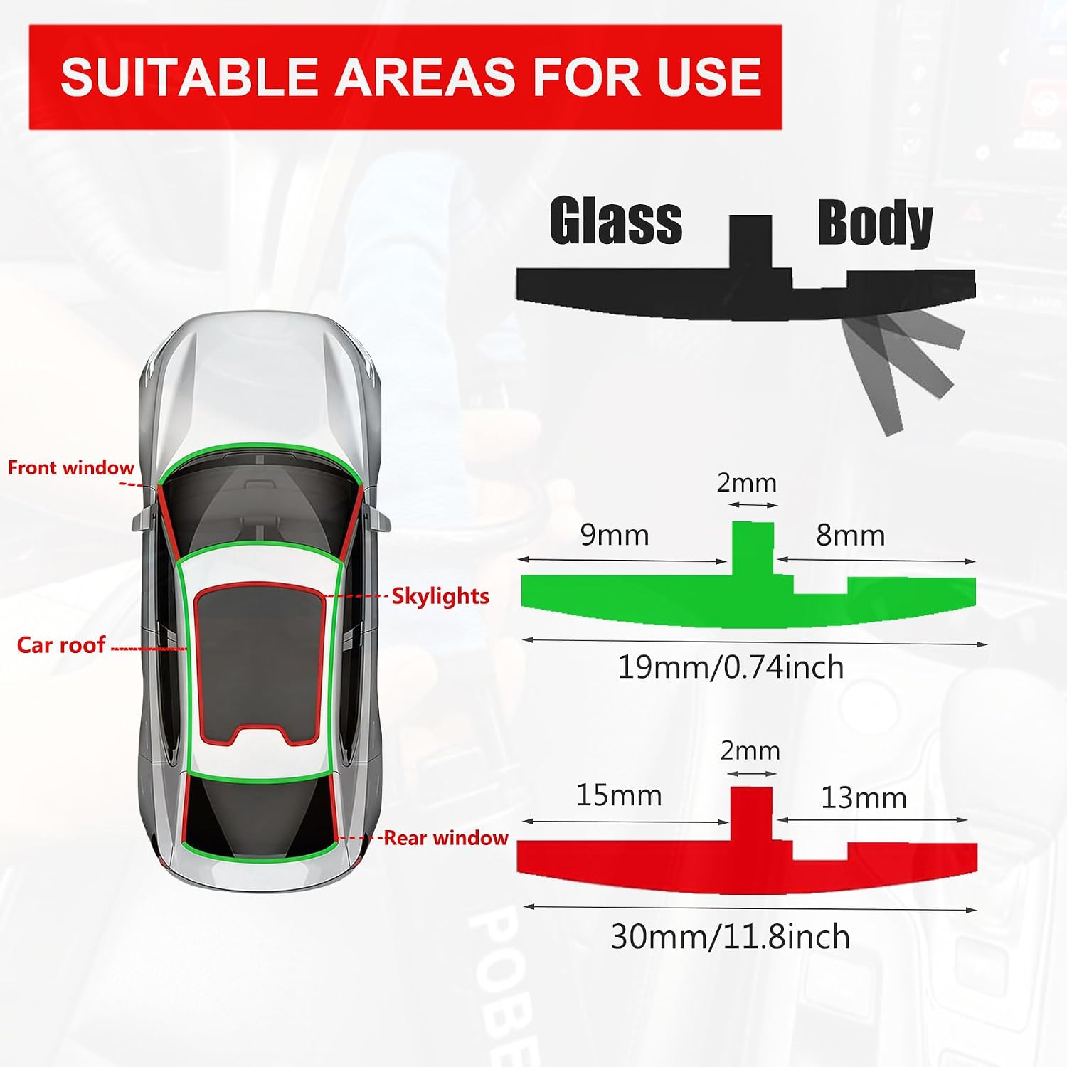 19.68Ft Car Windshield Weather Stripping, T Shape Adhesive Rubber Sealing Strip for Car Front Rear Windshield Trim,Leak Sound Proofing Weatherstrip (30mm)