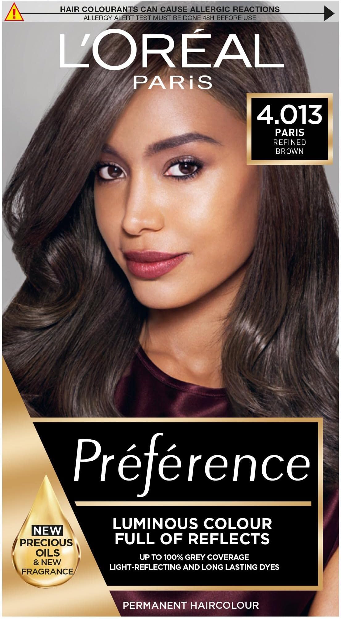 L’Oréal Paris L'Oreal Preference Hair Dye, Long Lasting, Luminous Permanent Hair Colour, 4.013,