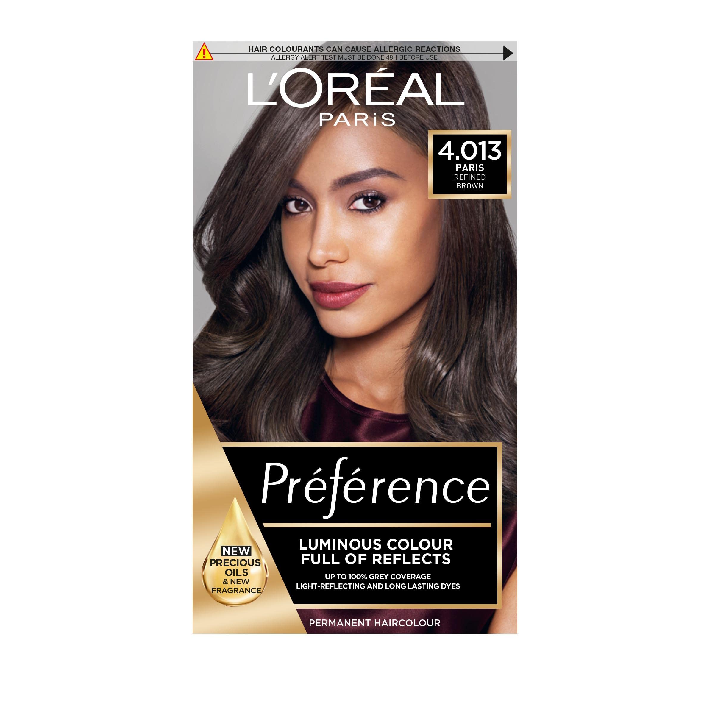 L’Oréal Paris L'Oreal Preference Hair Dye, Long Lasting, Luminous Permanent Hair Colour, 4.013,