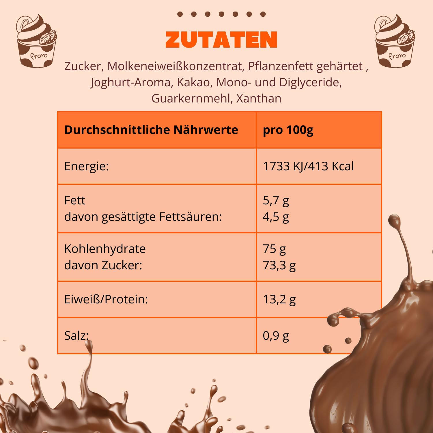 Gino Gelati Frozen Joghurt Pulver mit verschiedenen Schokoladen- Geschmäckern, Herstellung ohne Eismaschine möglich, Made in Germany, schnelle Zubereitung (1 Kg, Tiramisu)