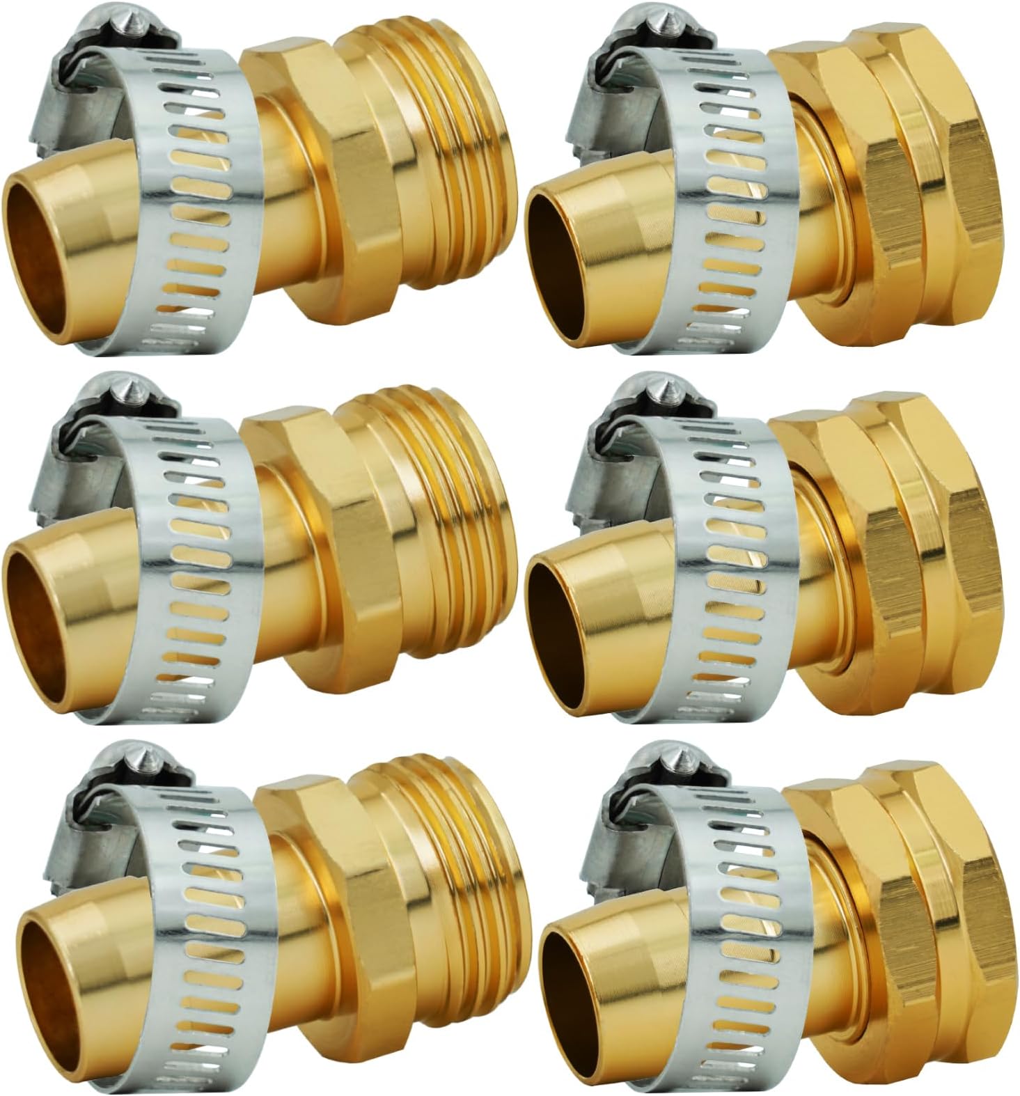 Garden Hose Repair Kit, Male and Female Hose Repair Connector with Clamps, Water Hose Repair Fittings Fit for 3/4 Inch or 5/8 Inch Garden Hoses - 3 Packs