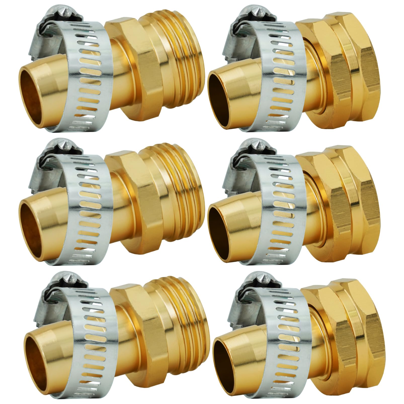 Garden Hose Repair Kit, Male and Female Hose Repair Connector with Clamps, Water Hose Repair Fittings Fit for 3/4 Inch or 5/8 Inch Garden Hoses - 3 Packs