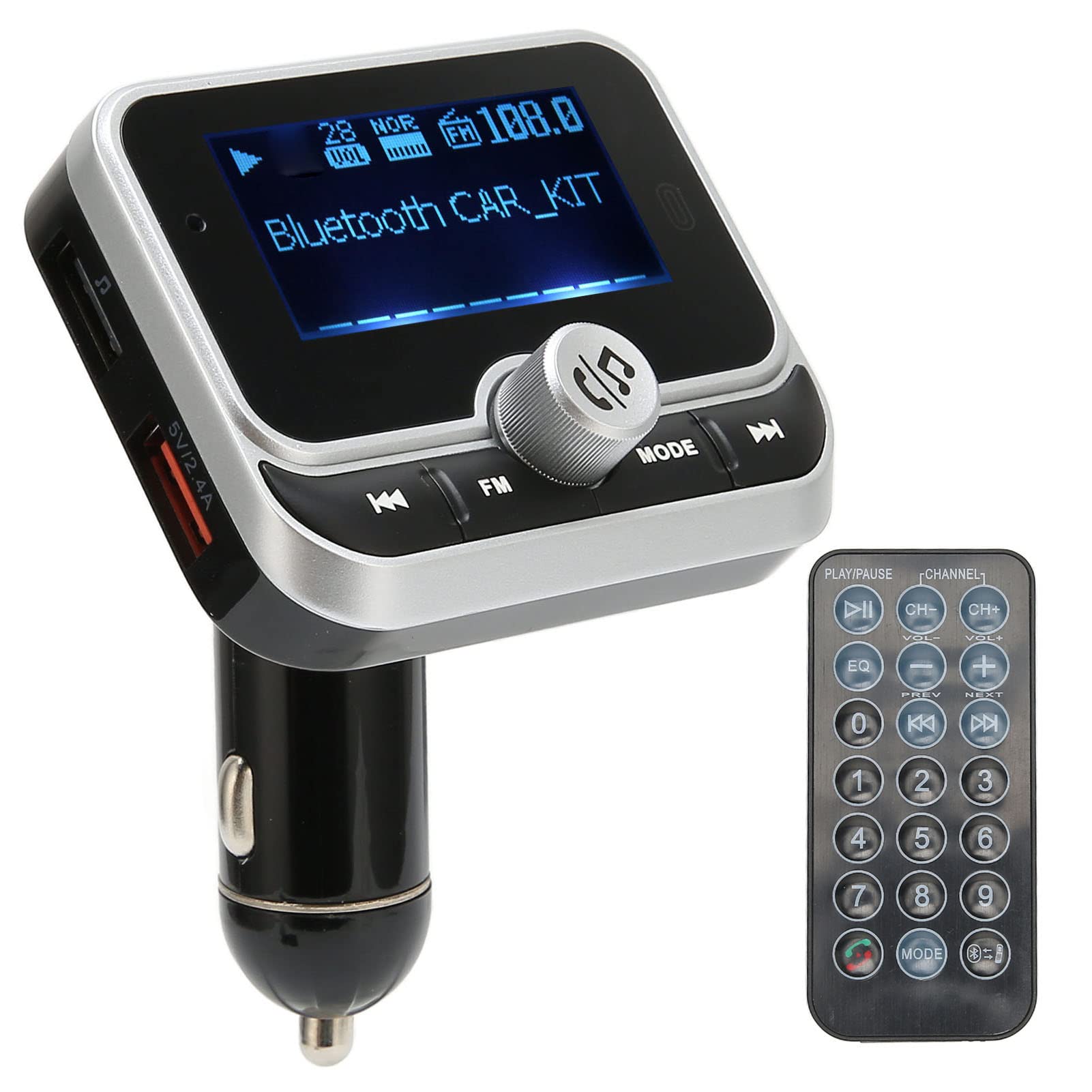 Bewinner Trasmettitore Bluetooth FM, Adattatore Radio Bluetooth Wireless con Schermo da 1,8 Pollici, Caricatore per Auto con 2 Porte USB, Lettore Musicale per Auto