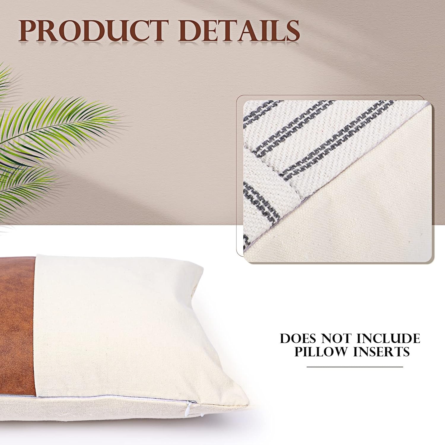 Tradder Farmhouse Decorative Pillow Covers Set of 5 20x20 18x18 12x20 Inch Modern Boho Faux Leather and Linen Stripe Pillowcase for Home Couch Living Room Decor(Rustic Style)