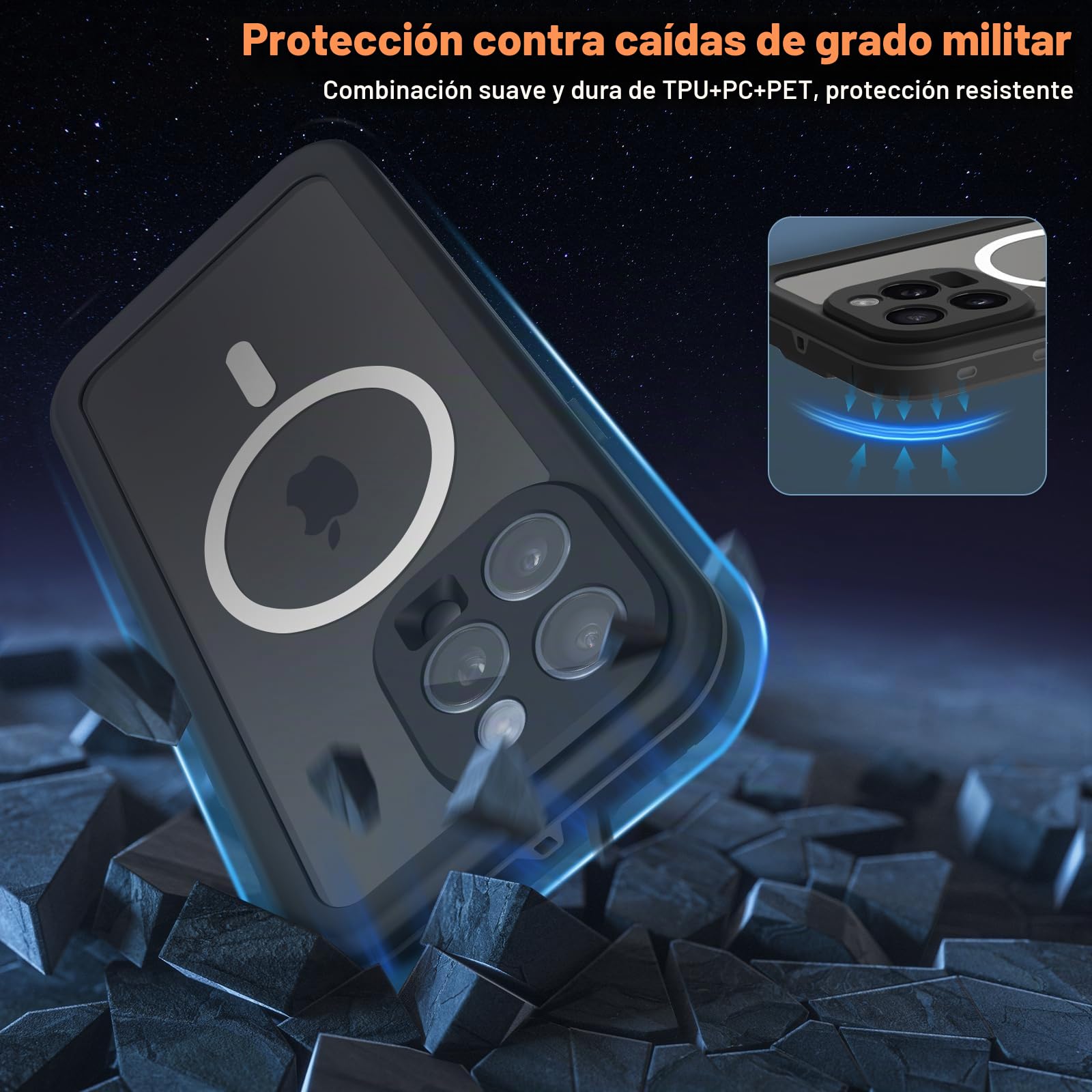 BDIG Funda iPhone 15 Pro MAX Impermeable, Protección de 360 ​​Grados Protector de Pantalla Completa, IP68 Funda a Prueba de Golpes Compatible con iPhone 15 Pro MAX 6.7 Pulgada, Negro