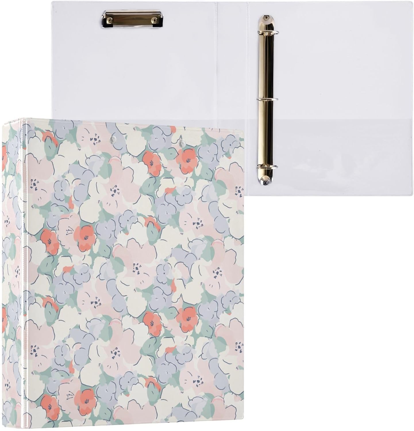 Abstract Cute Flowers Binder 1.5 Inch Binder with Clipboard&Pockets, Hardcover Binders 3 Ring, Heavy Duty Large File Folder for Office School Supplies – Holds 200 Sheets