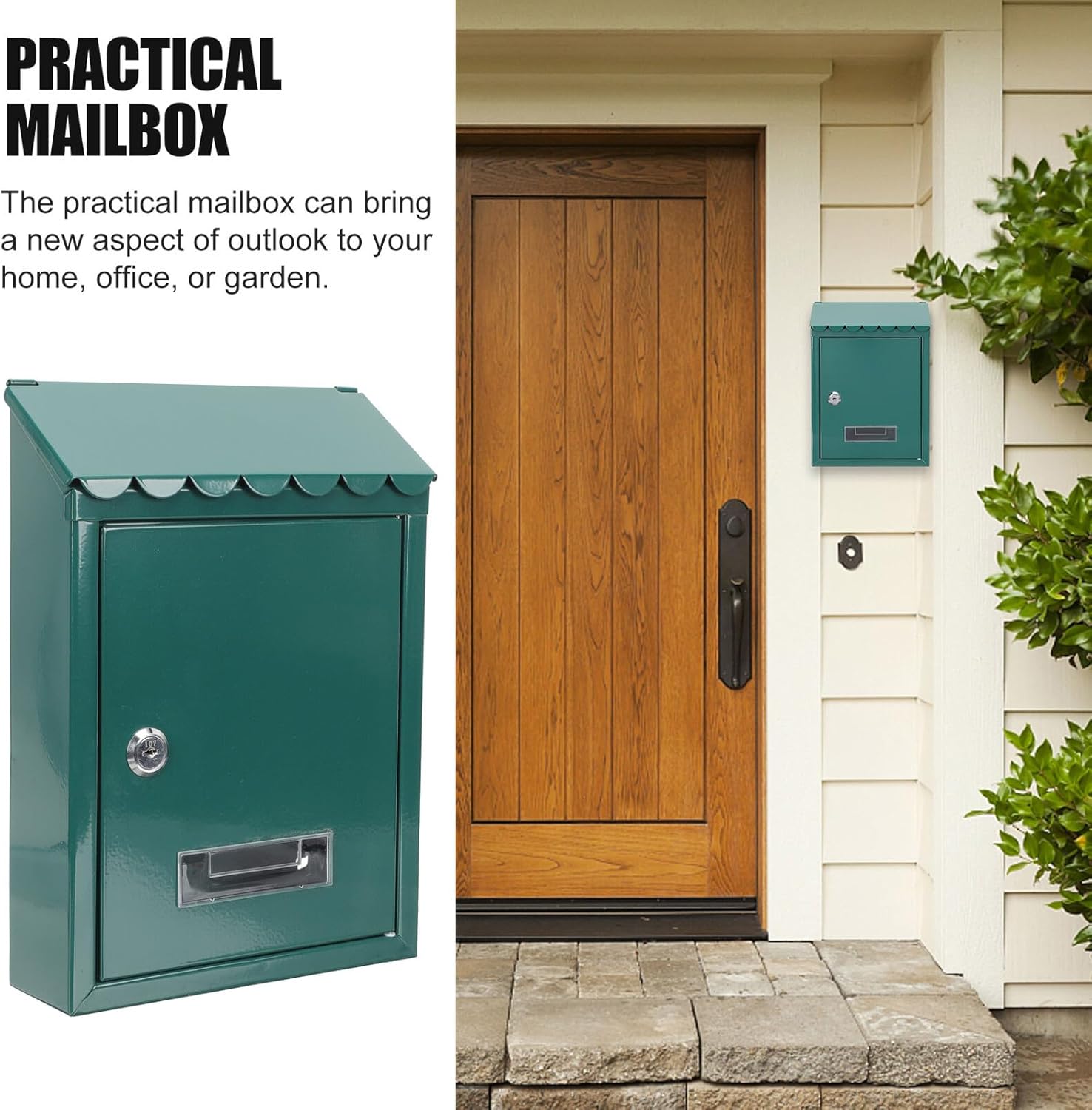 Luxshiny Lockable Wall-Mount Metal Mailbox Rustic Vintage Style with Key Outdoor European Style Mailbox for Home Office Garden Weather-Resistant Hanging Mail Collection and Suggestion Box