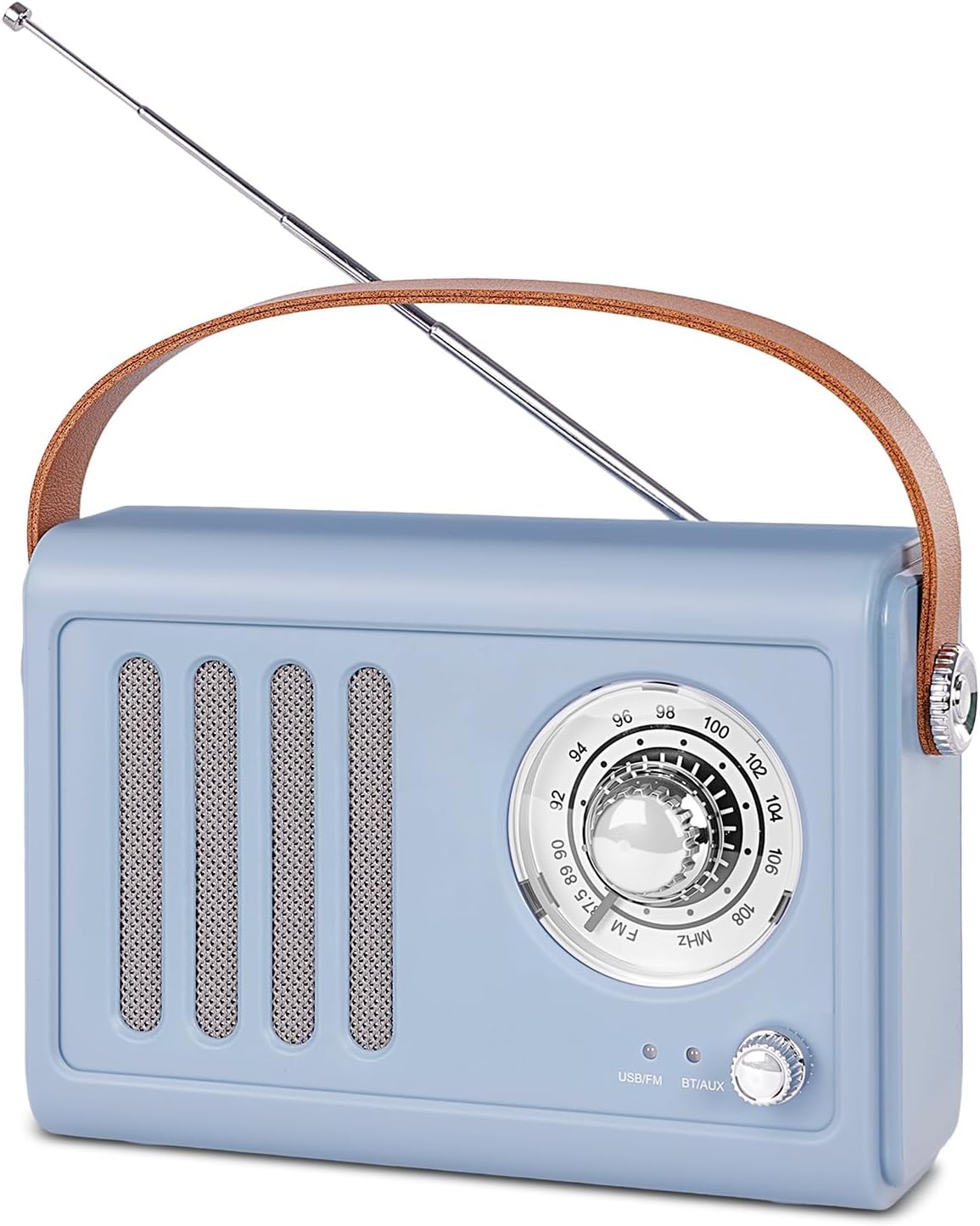 Retro Bluetooth Speaker with FM Radio – Portable Vintage Radio Speaker, Over 20 Hours Battery Life Speaker with Subwoofer,Type-C Charging for Home, Office & Outdoor Use(Light Blue)