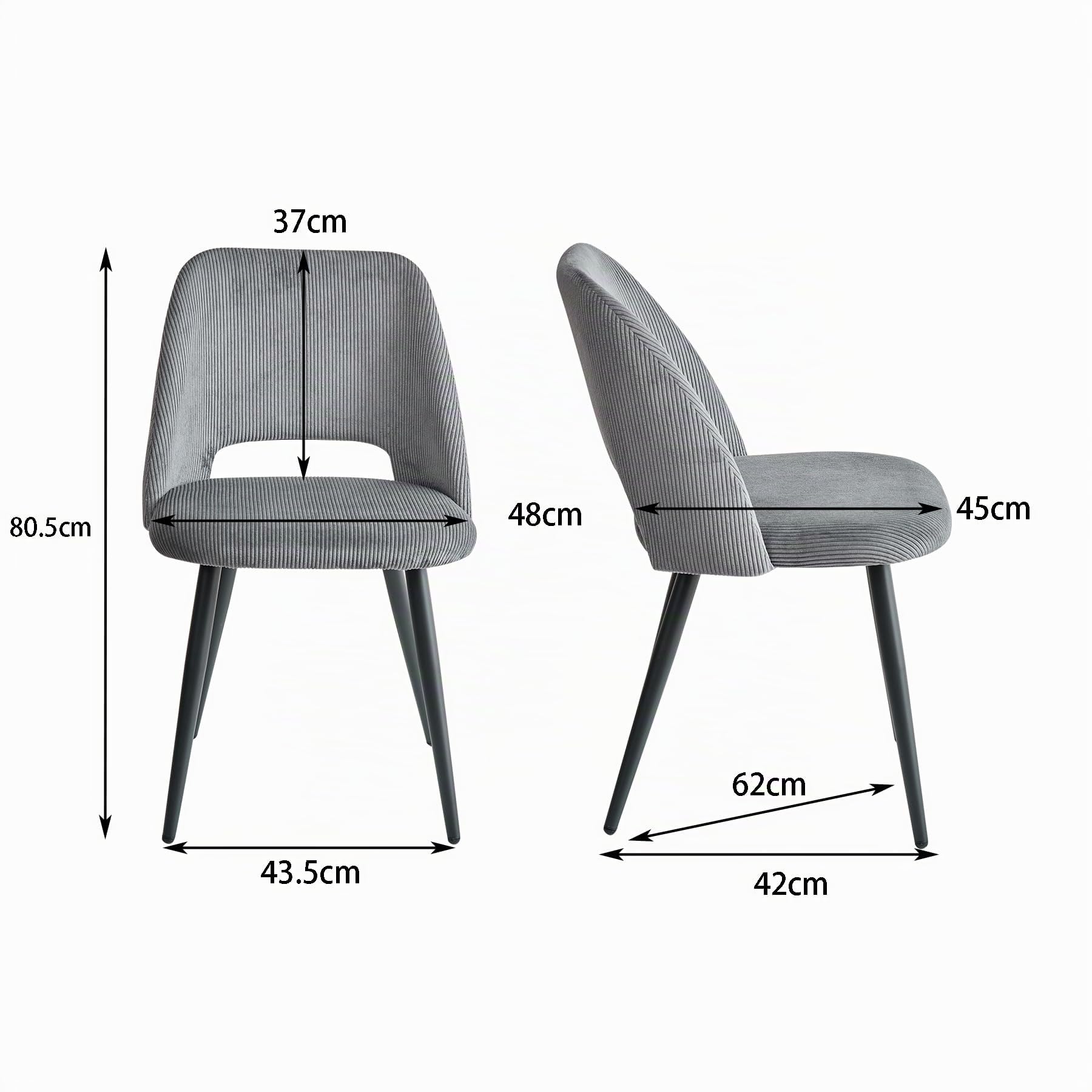 GrandCA HOME 2 Sillas de Comedor Modernas, Tapizadas en Pana y con Respaldo Recortado, Ideales para Comedor, Cocina, Sala de Estar y Dormitorio (Gris)