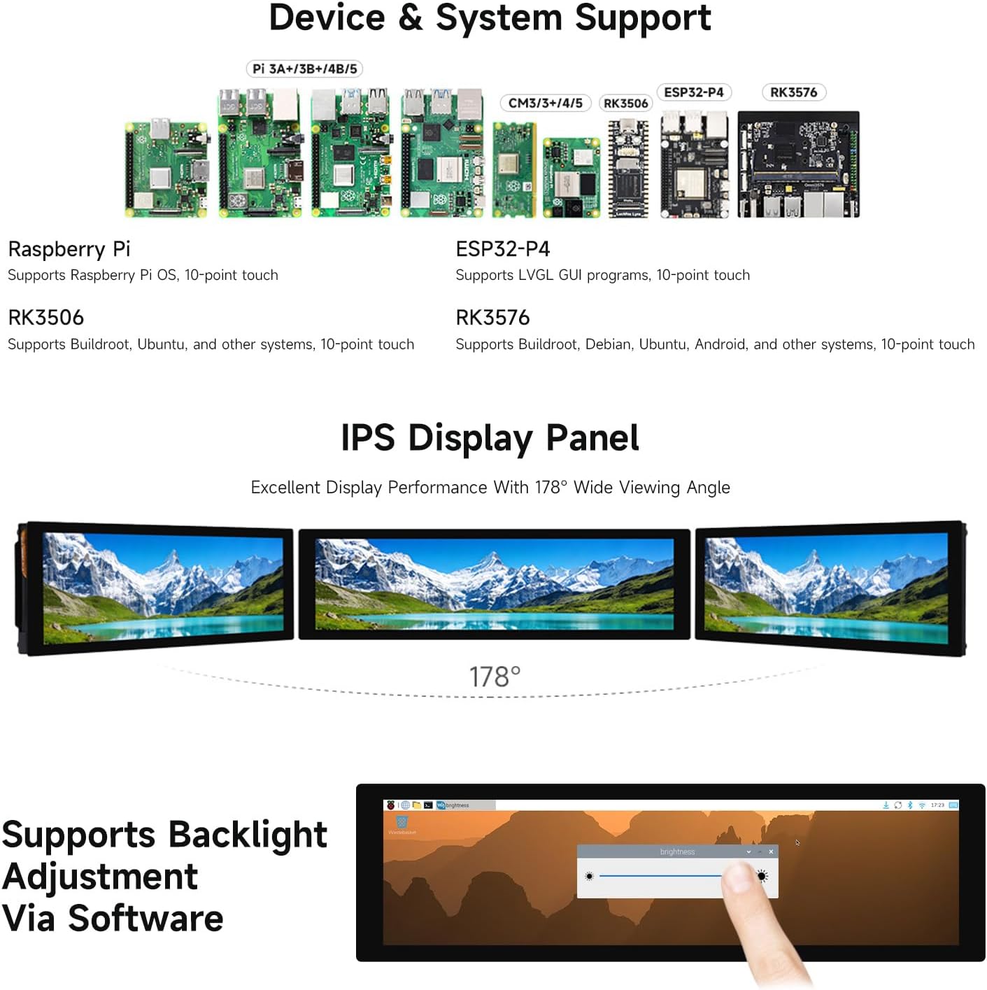 Waveshare 8.8inch DSI Capacitive Touch Display, IPS Panel, 480 × 1920 Resolution, 10-Point Touch, Supports Backlight Adjustment Via Software