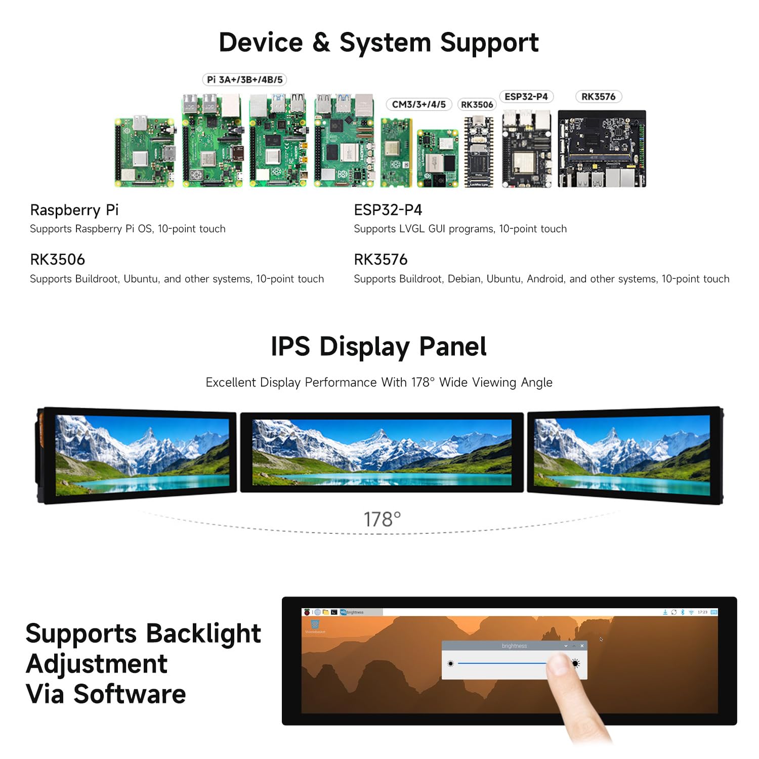Waveshare 8.8inch DSI Capacitive Touch Display, IPS Panel, 480x1920 Resolution, 10-Point Touch, Supports Backlight Adjustment Via Software