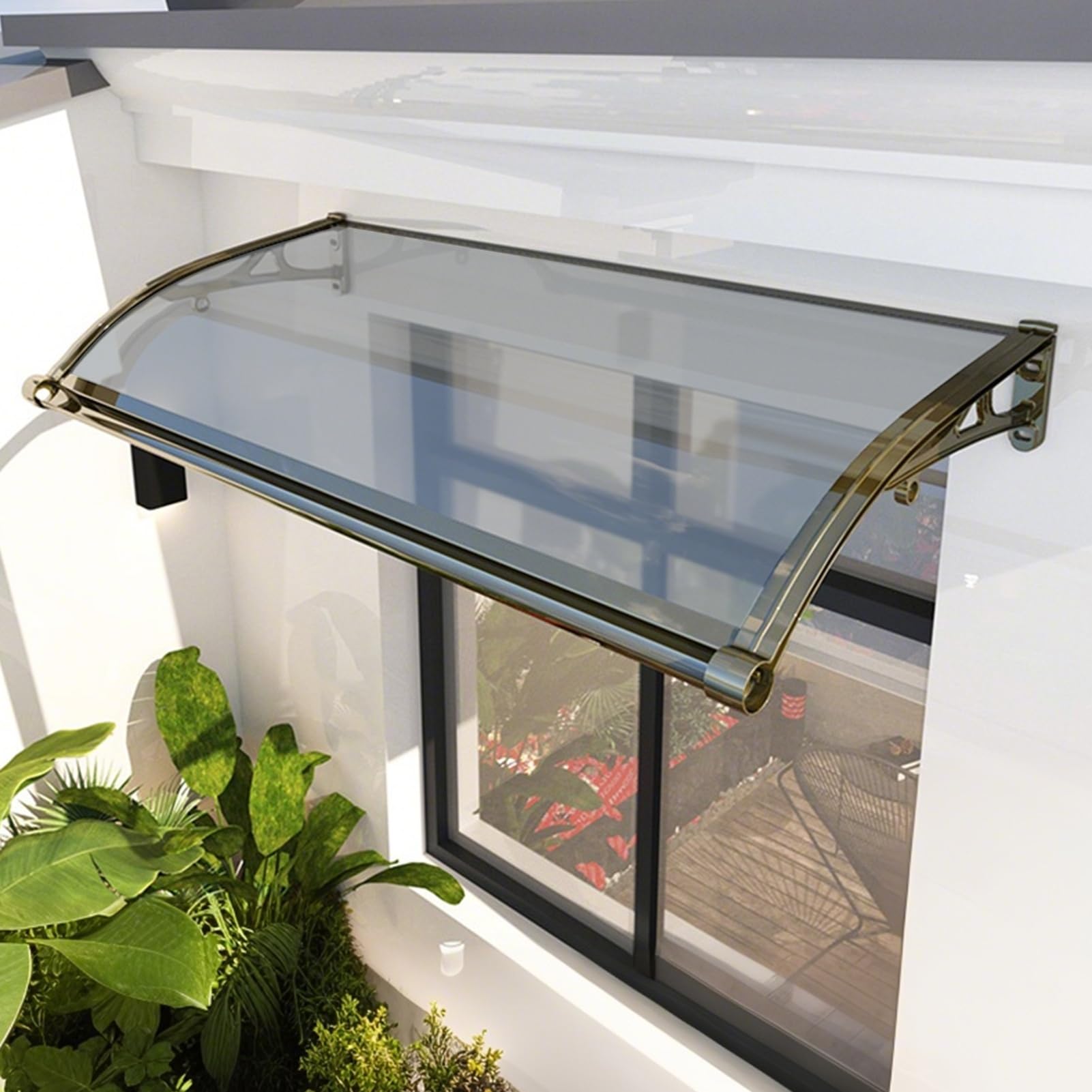 Store banne en polycarbonate pour porte d'entrée, le pare-soleil gris idéal en hiver