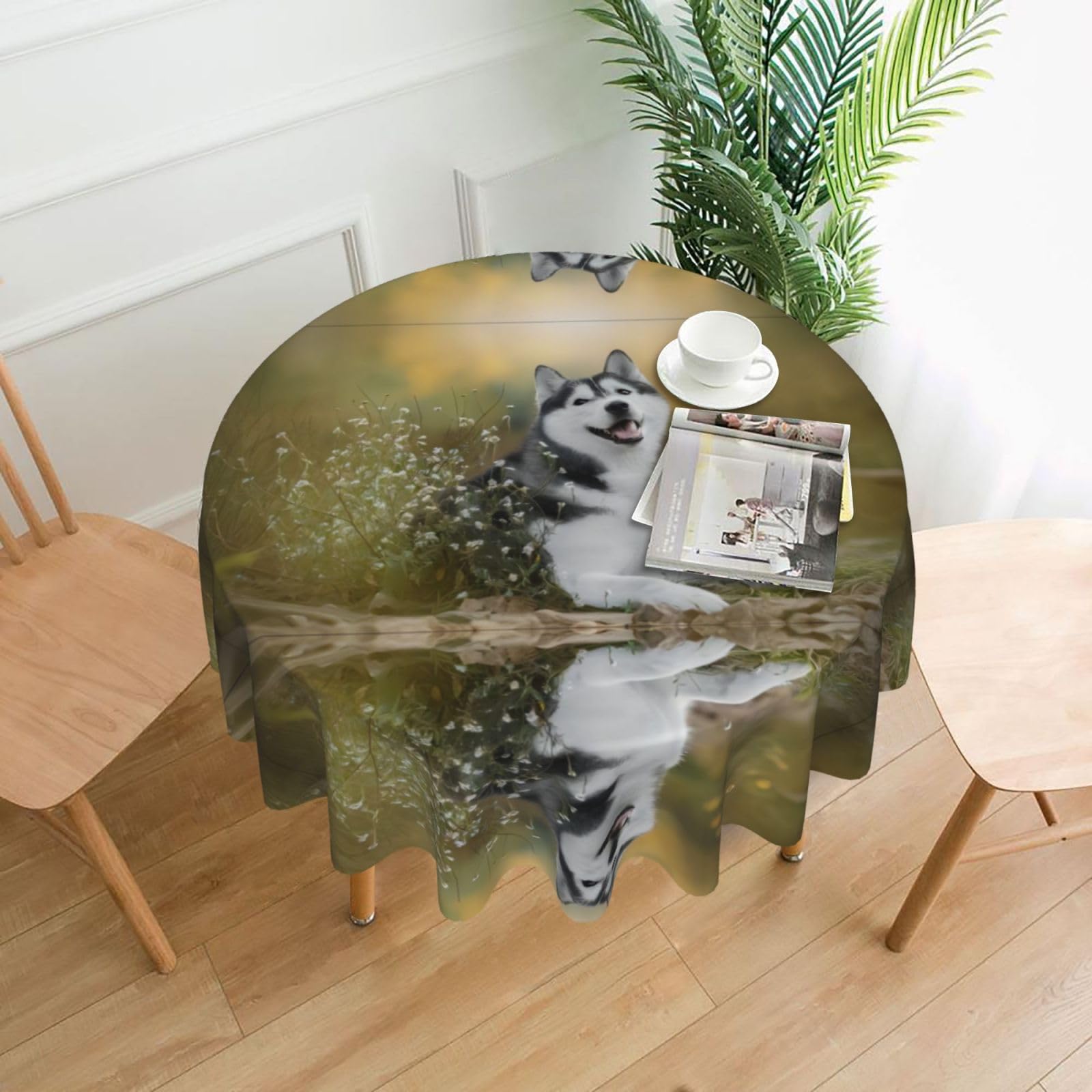 hhxvcv Cute Husky Dogs Round Tablecloth – Dining Table Cover