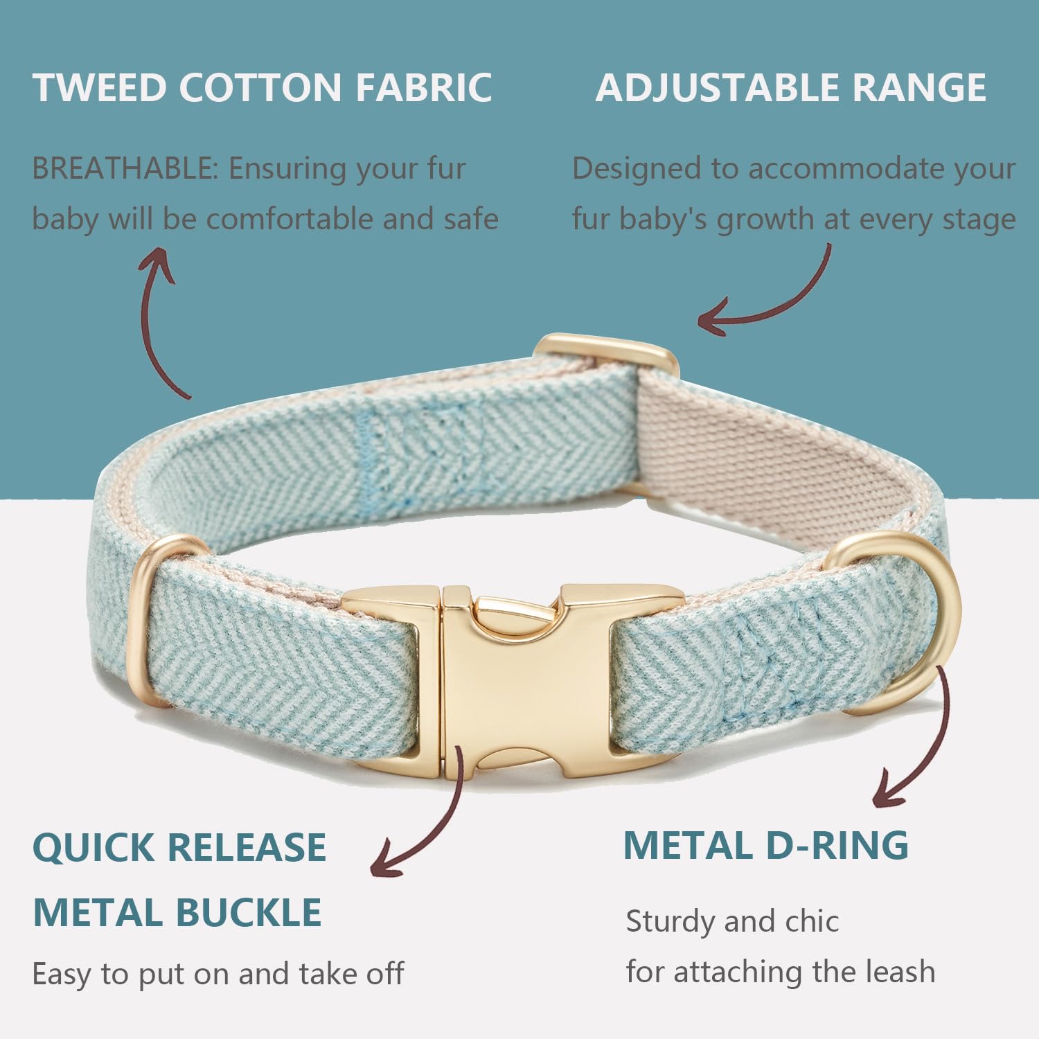 Petiry Tweed Dog Collar with Side Release Metal Buckle,Stylish Durable Cotton Fabric Dog Collar For Medium Dogs Neck 31-49cm,Blue - Image 2