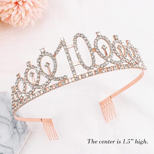 Miniatura 3 de CIEHER Juego de corona, banda + perla, 10 cumpleaños, decoraciones y regalos para fiestas de cumpleaños de niñas de 10 años