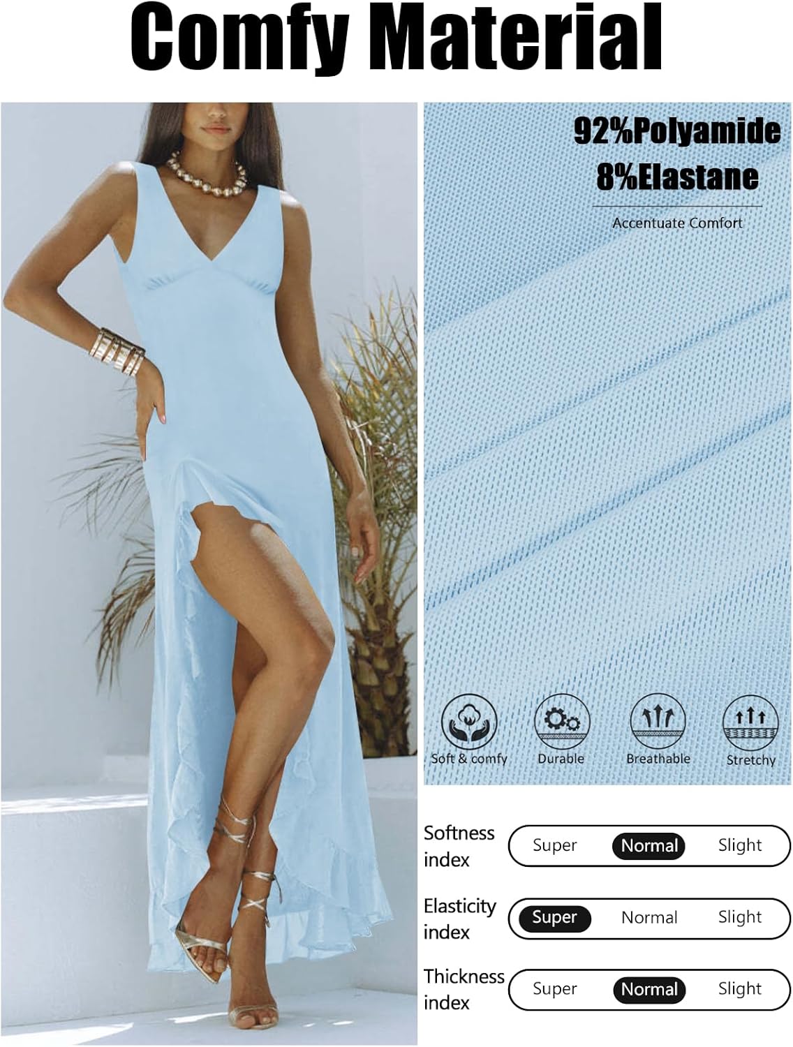 Women's Sexy V Neck Mesh Ruffles Hem High Slit Bodycon Maxi Dress for Women Formal Cocktail Wedding Guest Dresses - Image 6