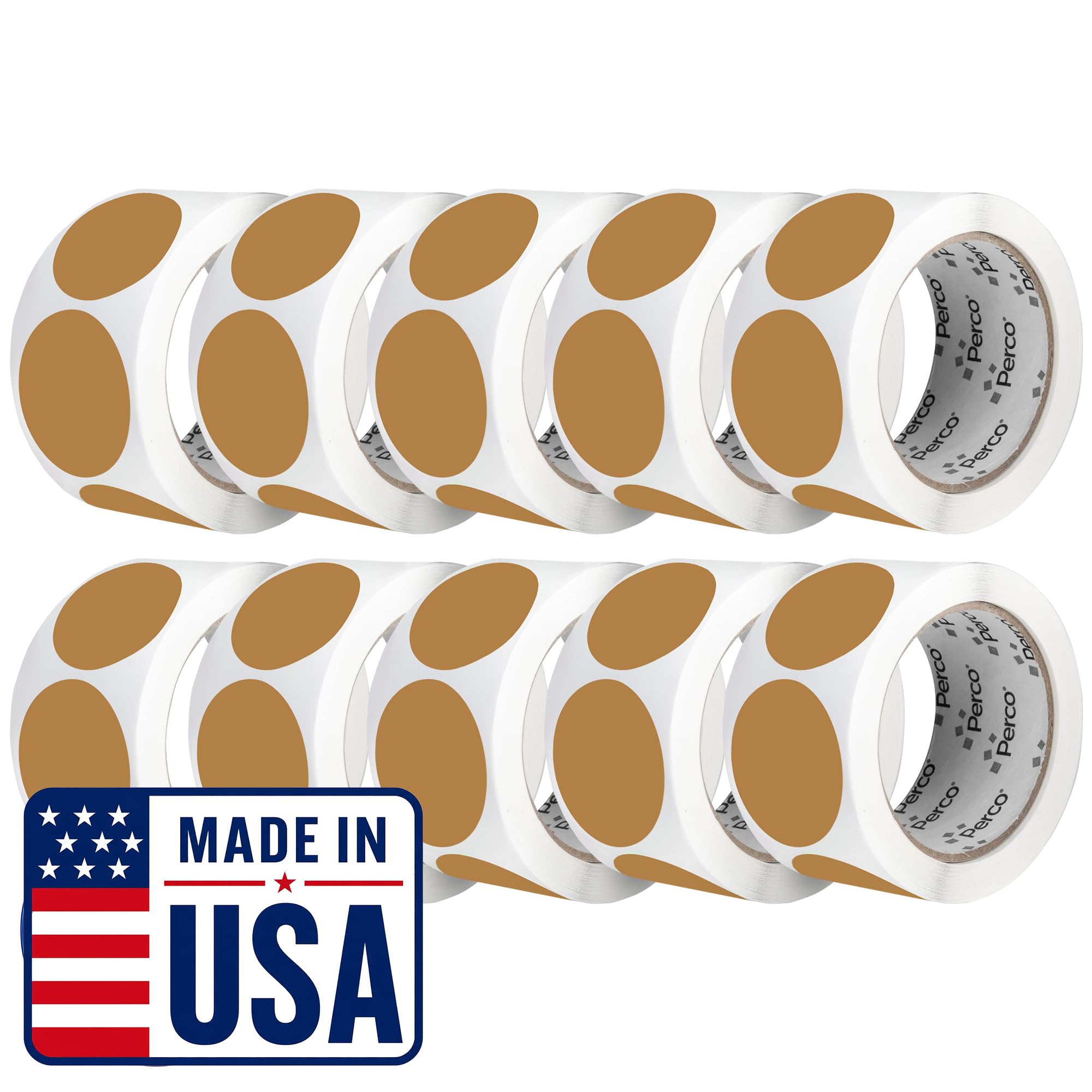 Perco Kraft Brown Perforated Round Circle Dot Sticker 2-Inch Labels — 10 Rolls, 5,000 Stickers - Natural Rustic Labels for Handmade Products, Thank You Stickers &amp; Packaging - Made in USA