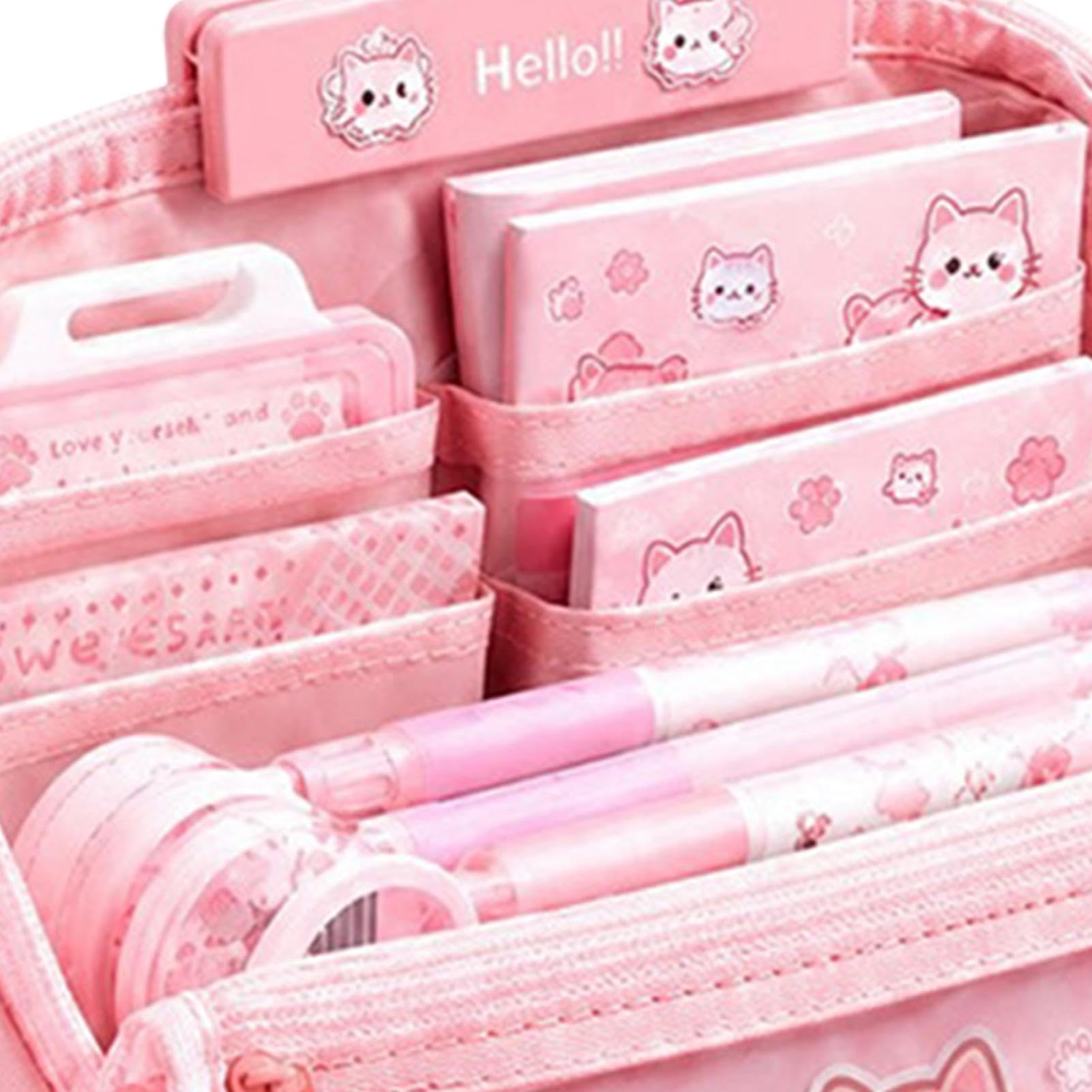 Astuccio Portamatite Con Cancelleria Estetica Gatto Grande Capacità | Set Astuccio Cancelleria per Aula Appunti Organizzazione Scolastica Studio Quotidiano Esami Viaggi e Compagni di Classe