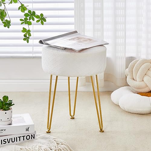 Miniatura 2 de Cpintltr Taburete de tocador, taburetes otomanos de terciopelo, banco otomano redondo, taburete moderno, taburete pequeño, taburete auxiliar con
