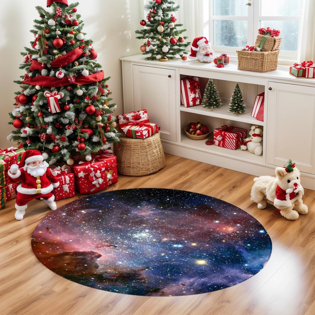 Round Rug 4ft, Outer Space Galaxy Nebula Stars Universe Starry Non Slip Washable Circle Rug for Bedroom Living Room Study Playroom Home Office Dorm, 4 Feet,Colorful