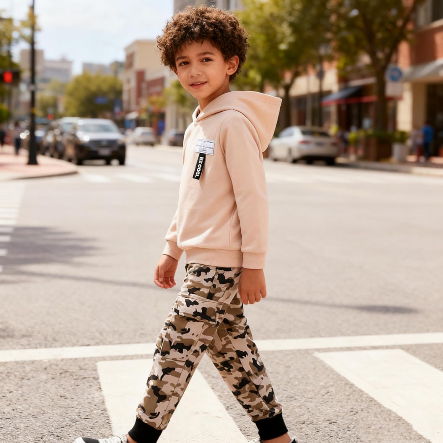 Boys 2 Piece Outfits Long Sleeve Hooded Sweatshirt Top Camouflage Sweatpants Fall Winter Clothing Set 5-10T - Image 3