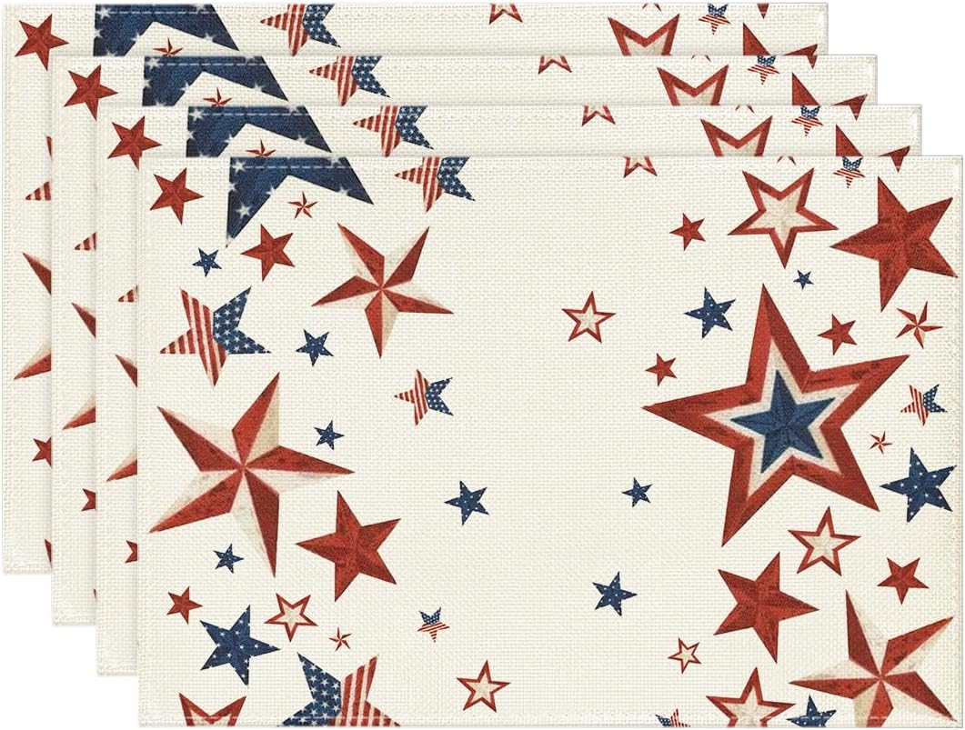 Artoid Mode Old Style Stars American Flag 4th of July Round Placemats Set of 4,14 Inch Memorial Day Table Mats for Party Kitchen Dining Decoration