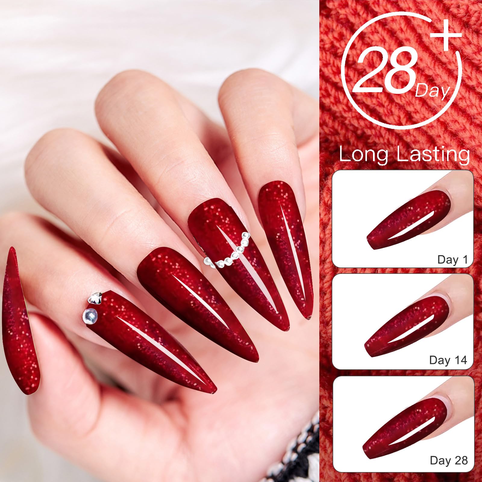 28g/box Color Acrylic Powder Professional Red Glitter Acrylic Nail French Manicure Powder for Nail Extension Acrylic Nail System,HJ-NAP017-No.36-UKA - Image 3
