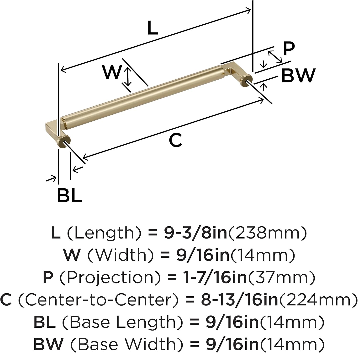 Amerock Balon 8-13/16 inch (224mm) Center-to-Center Golden Champagne Cabinet Pull, BP37487BBZ
