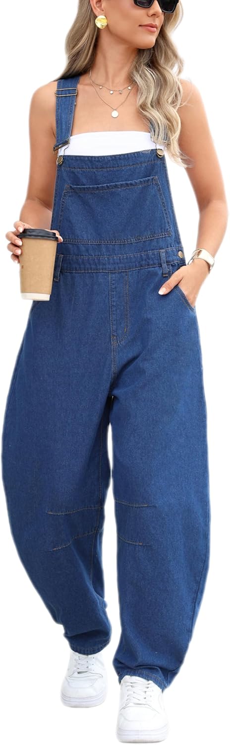 Women Oversized Adjustable Strap Denim Bib Overalls Jeans Pants Baggy Rompers Jumpsuits with Pockets