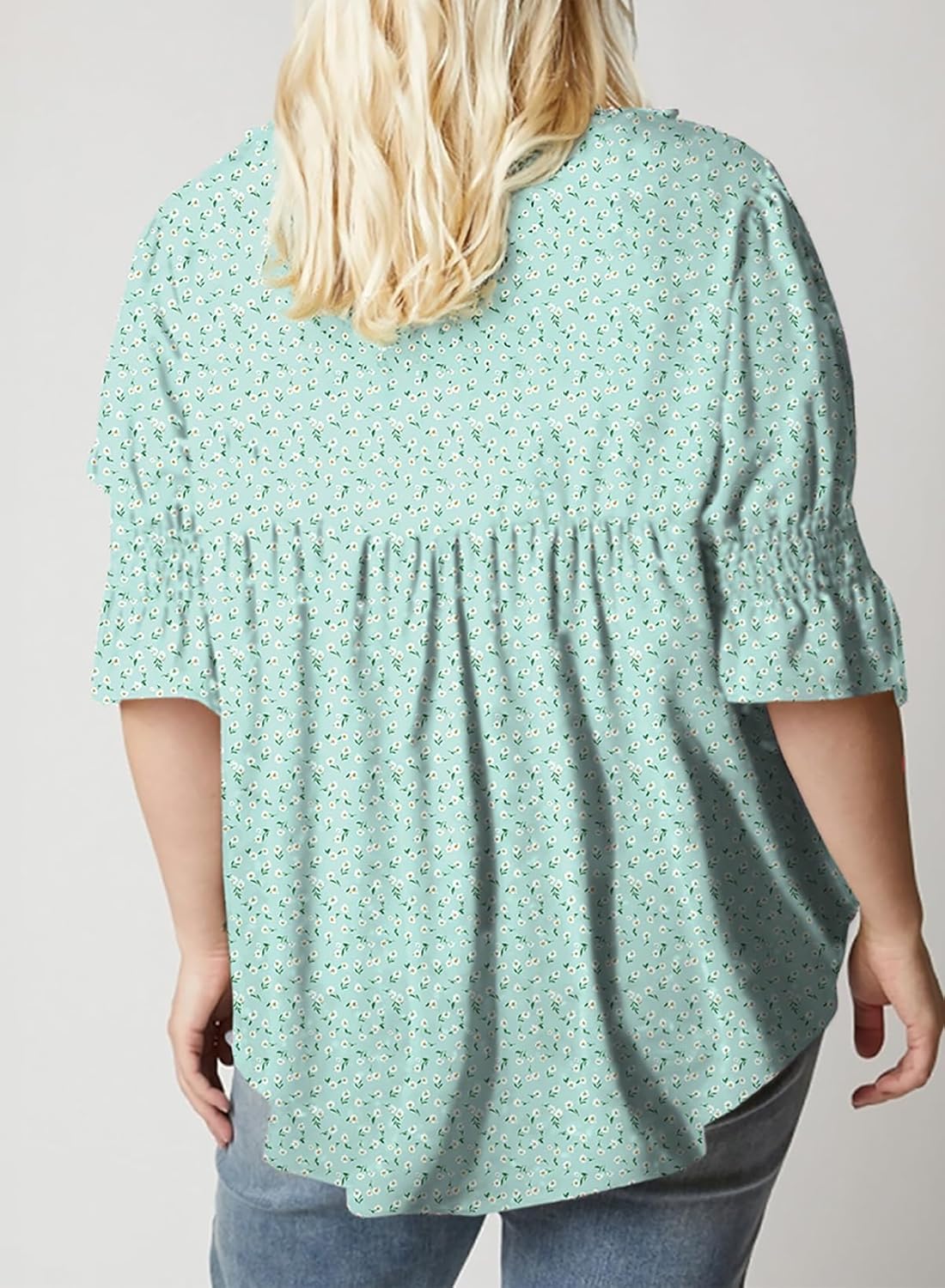 Eytino Plus Size Tops for Women Summer V Neck Short Sleeve Boho Floral Printed Flowy Chiffon Shirts Blouse(1X-5X) - Image 2