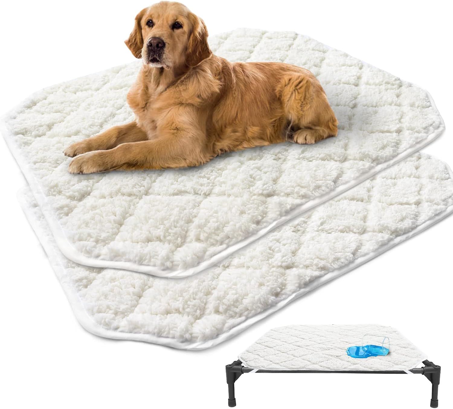 Elevated Dog Bed Pad Waterproof 2 Pack, Soft Plush Dog Pet Pad Large for Dog Cot Bed, Machine Washable Dog/Cat Beds Pad with Corner…