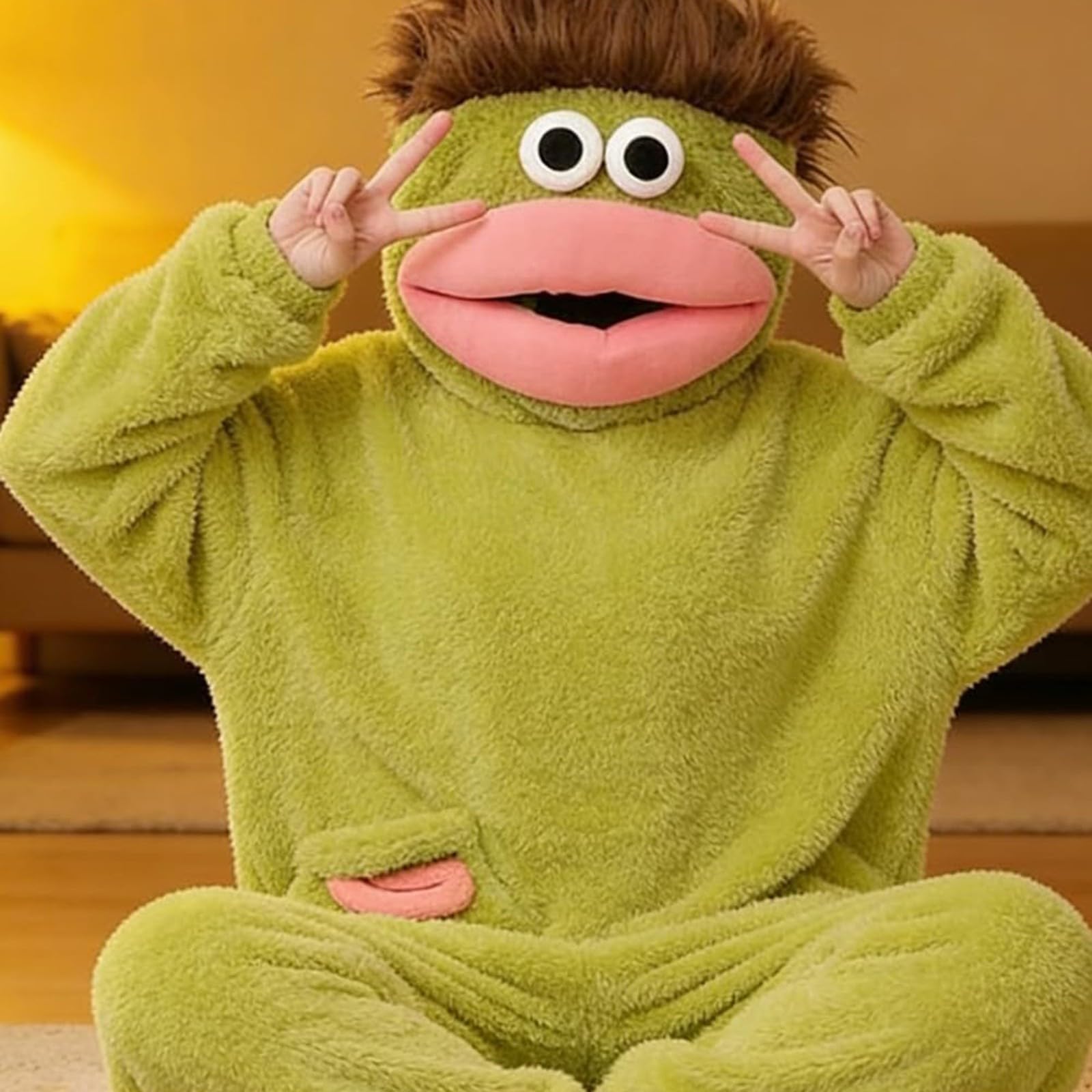 Onesie Kinder Lustiger Mundmonster Fleece für Jungen und Mädchen Unisex Flauschiger Tierkostüm mit Monster-Kapuze Cartoon Kostüm Einteiler für Zuhause Halloween & Fasching Party