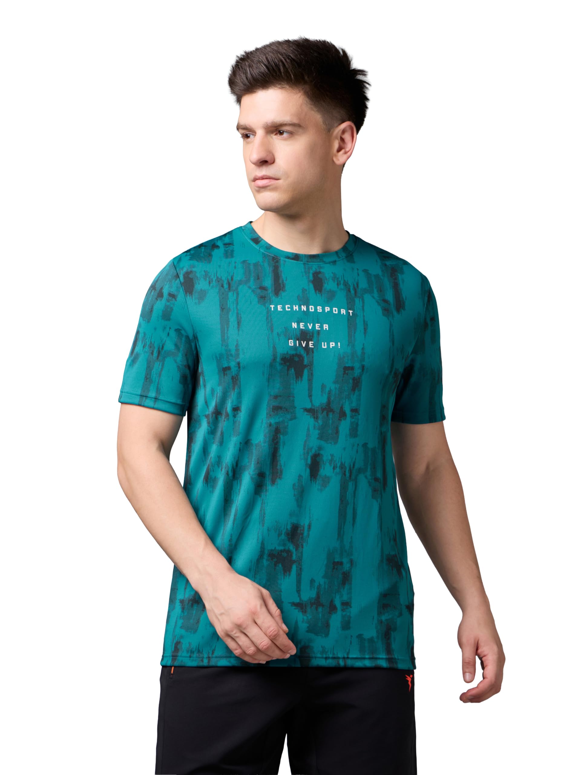technosport Men's Printed Slim Fit Half Sleeve Round Neck T-Shirt TECHNOCOOL+ Quick Dry Polyester Sports Tee for Gym Running Casual Wear UPF50+ Anti Odour-picture-21