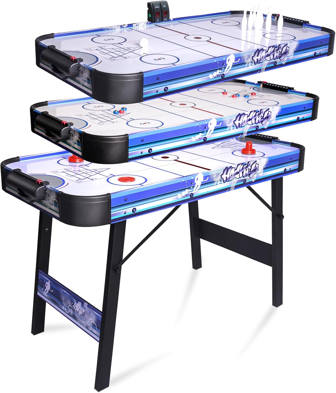 Folding Air Hockey Table 48″ Powered Hockey Game Table 4ft Indoor Electric Hockey Table w/2 Pucks, 2 Pushers, Digital LED Scoreboard, Powerful 12V Motor for Adults and Kids