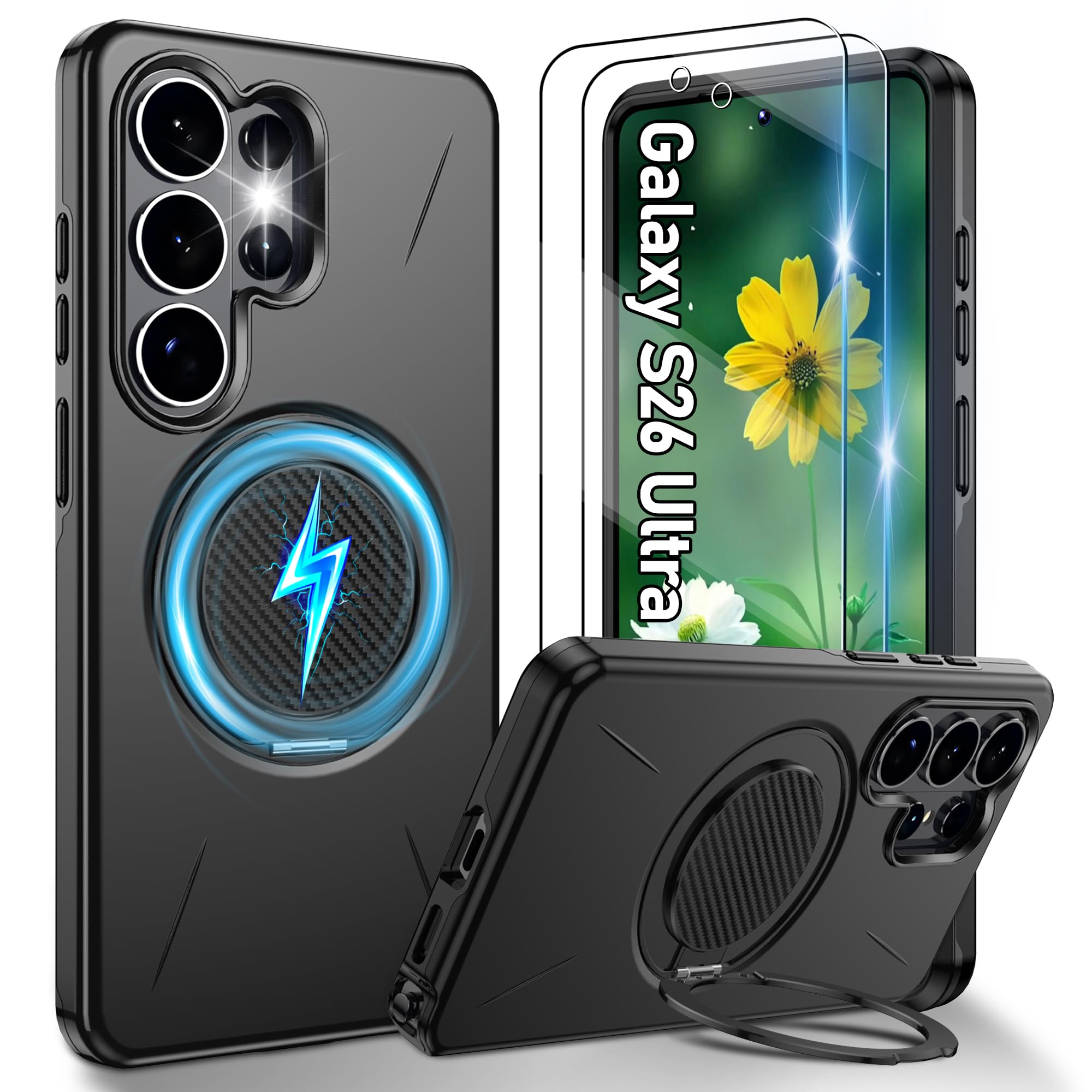 Gritup für Samsung S Serie Gehäuse [Kompatibel mit MagSafe Zubehör]: 2 Stück HD-Bildschirmschutz, eingebauter Kickstand, Dual Layer Stoßdicht, Kamera Guard, Samt Touch