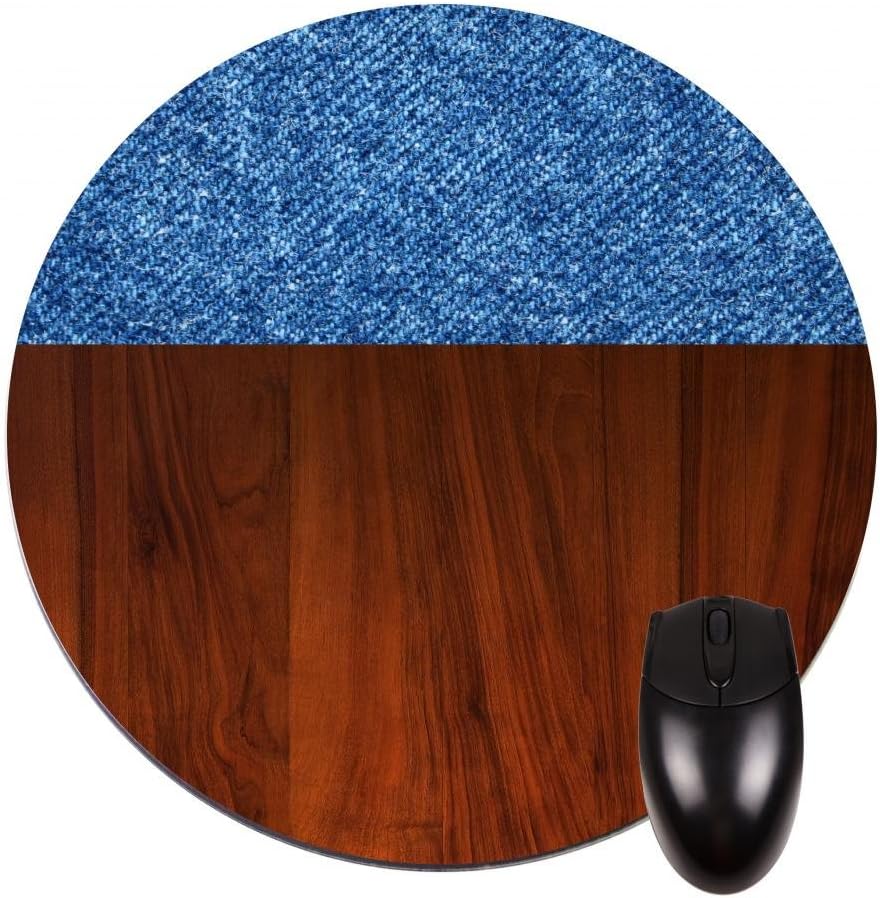 Wood and Denim Colorblock - Round Mouse pad - Stylish, Durable Office Accessory and Gift
