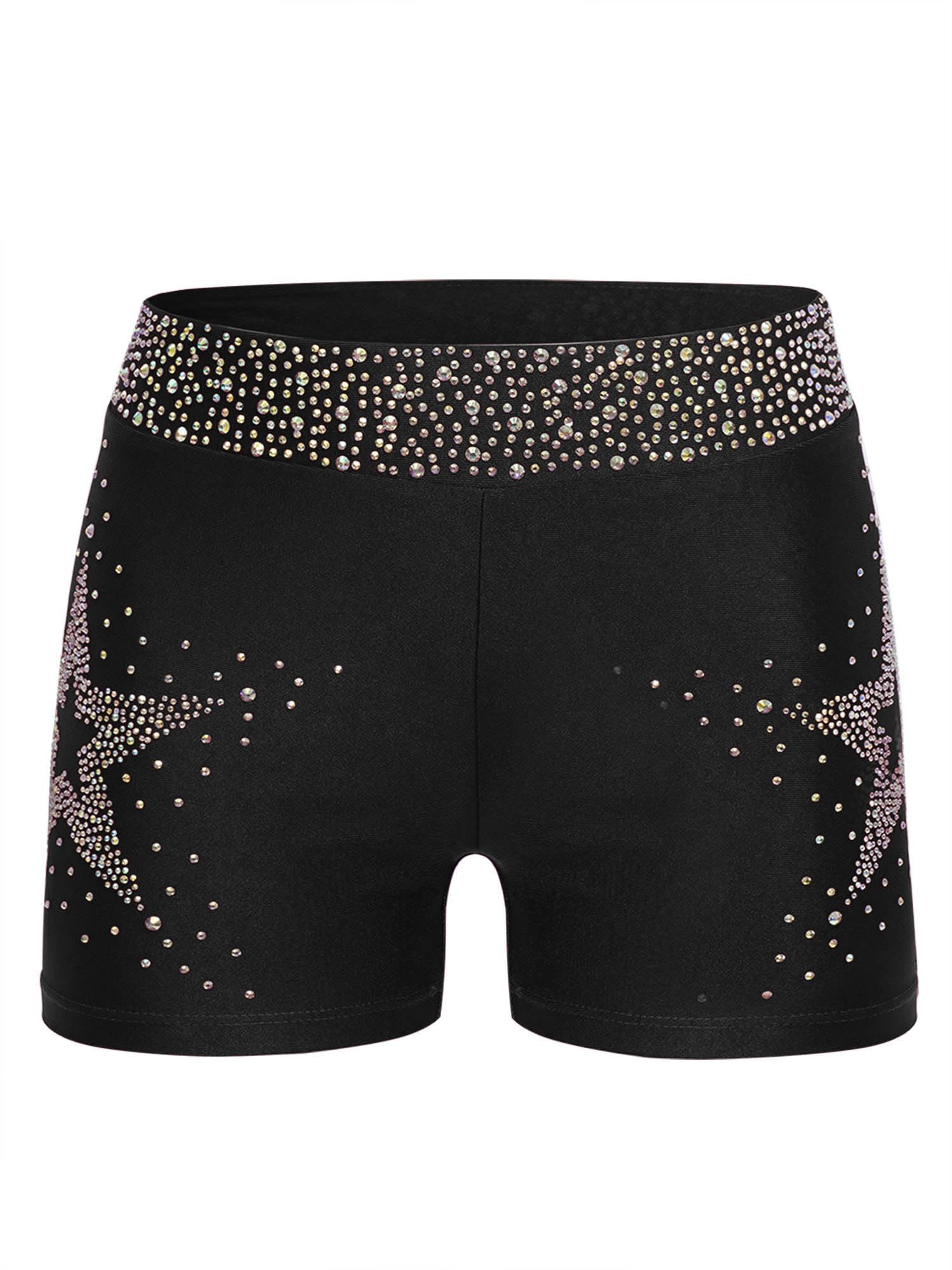 Runhomal Shorts de Gymnastique pour Les Enfants - Filles, avec Strass Brillants pour Les Shows de scène