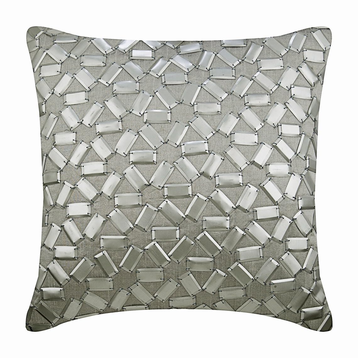 The HomeCentric Decorative Cushion Covers 65 x 65 cm Silver, Silk Throw Cushion Covers, Cushion Covers, Geometric Pillow Cases, Traditional Cushion Covers - True Silver โ image 1