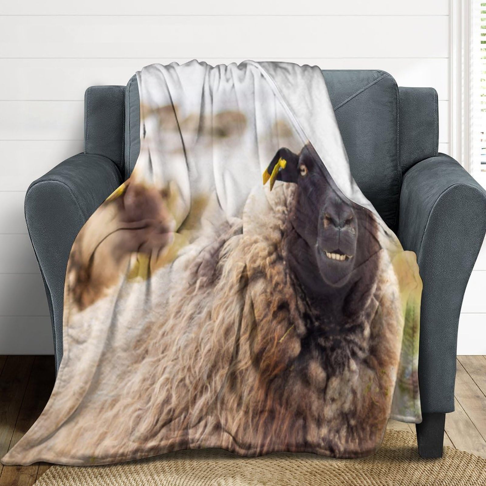 Perinsto Coperta Pile Morbida Con Simpatiche Pecore - 150x100 Cm - Calda E Leggera Per Divano, Letto E Auto - Adatta A Tutte Le Stagioni