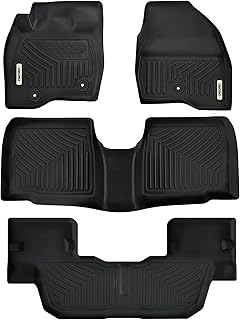 OEDRO Floor Mats 3 Row Fits for 2015-2019 Ford Explorer Without 2nd Row Center Console, TPE All-Weather Guard Includes 1st 2nd and 3rd Row Full Set Liners Black