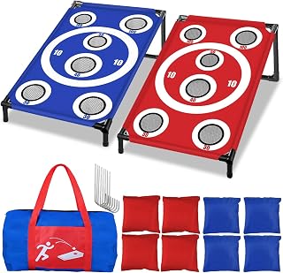 NZQXJXZ Portable Cornhole Set 3x2 Ft with 8 Bean Bags - Multi-Hole Scoring Game for Kids Adults Indoor Outdoor Fun