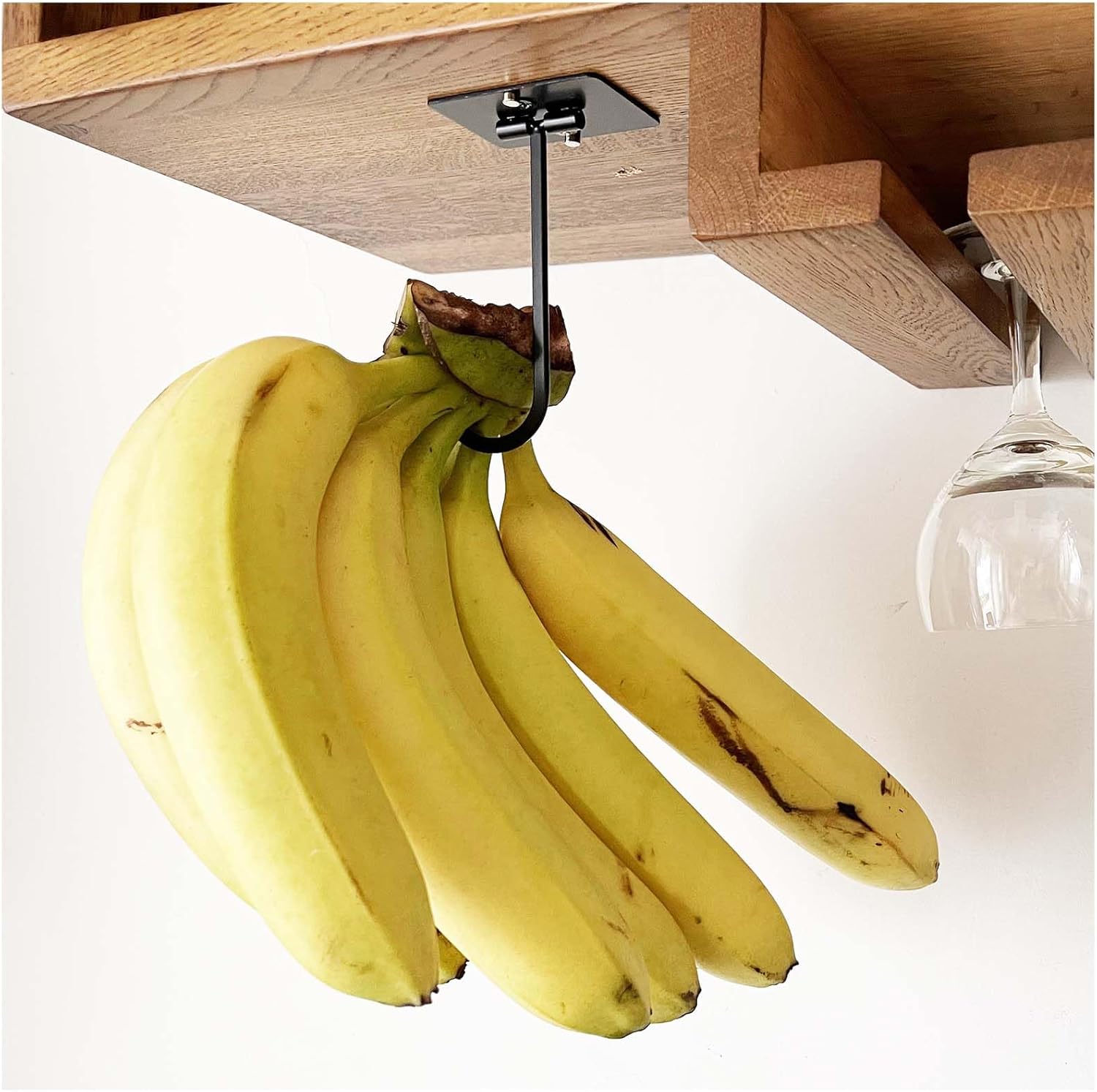Self Adhesive Banana Hook Under Cabinet Foldable Banana Hanger Black Metal Under Counter Banana Hook to Keep Bananas Fresh Banana Holder for Kitchen RV Space Saving - 3 Pack